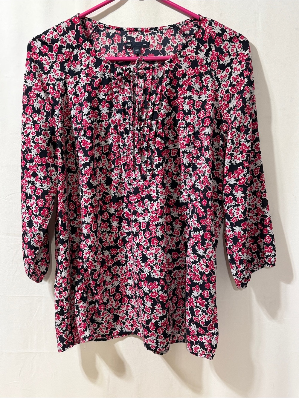 GAP Black Floral Tunic Top with Pink & White Flowers